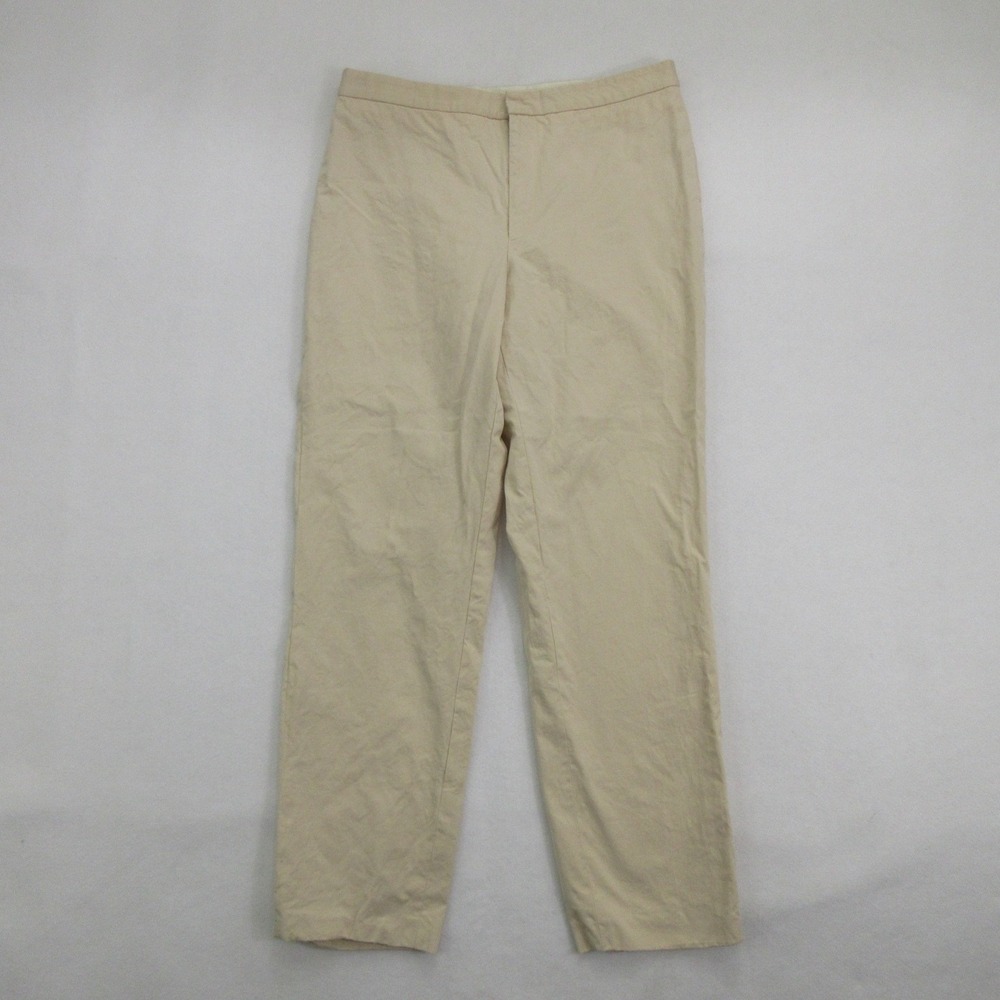 Ralph RL Lauren Women 8 Beige Cotton Flat Front Straight Leg Khakis Pants